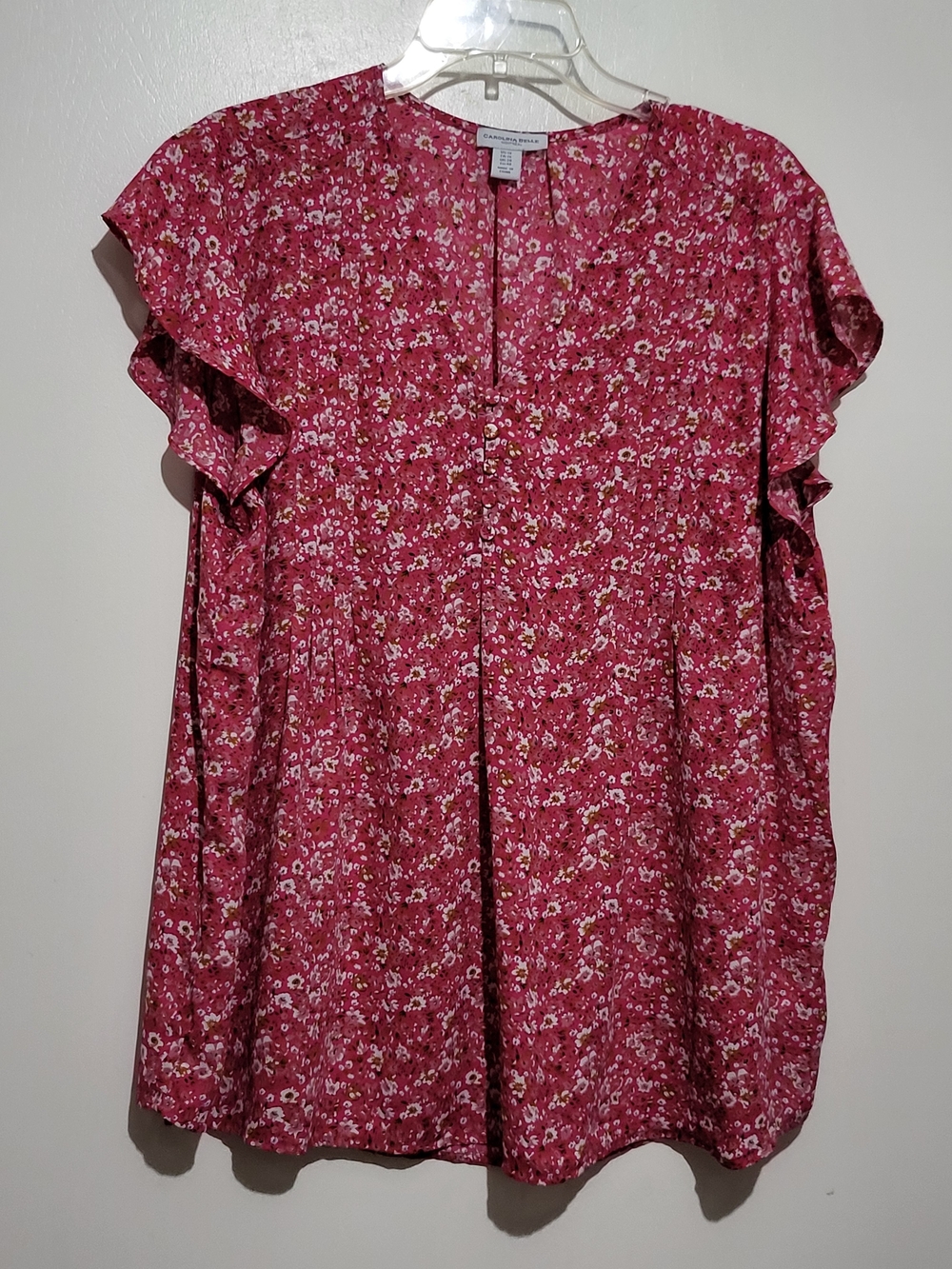 Rose-Pink Floral Flutter Sleeve Blouse